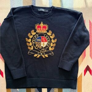 Lauren Ralph Lauren 1x Black Sweater with crest. NWOT